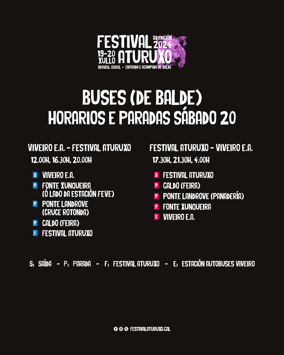 Buses (de balde): Horarios e paradas - Festival Aturuxo 2024 - XII Edición