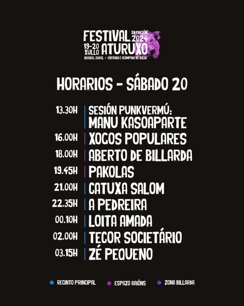 Horarios sábado 20 - Festival Aturuxo 2024 - XII Edición