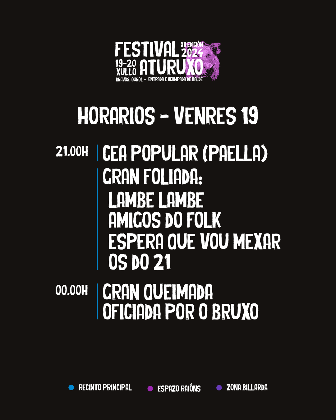 Horarios Venres 19 - Festival Aturuxo 2024 - XII Edición
